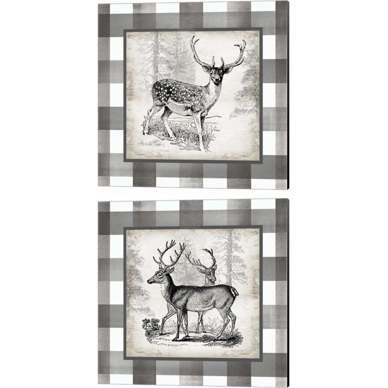 Buffalo Check Deer Neutral by Tre Sorelle Studios 14" x 14" Canvas Wall Art (Set of 2)